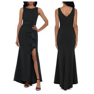 Betsy & Adam Christine Scuba Crepe Ruffle Bow Trumpet Gown Size 14